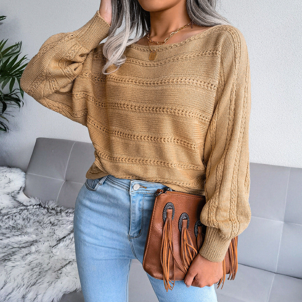 Boat Collar Off-the-shoulder Hollow-out Sweater