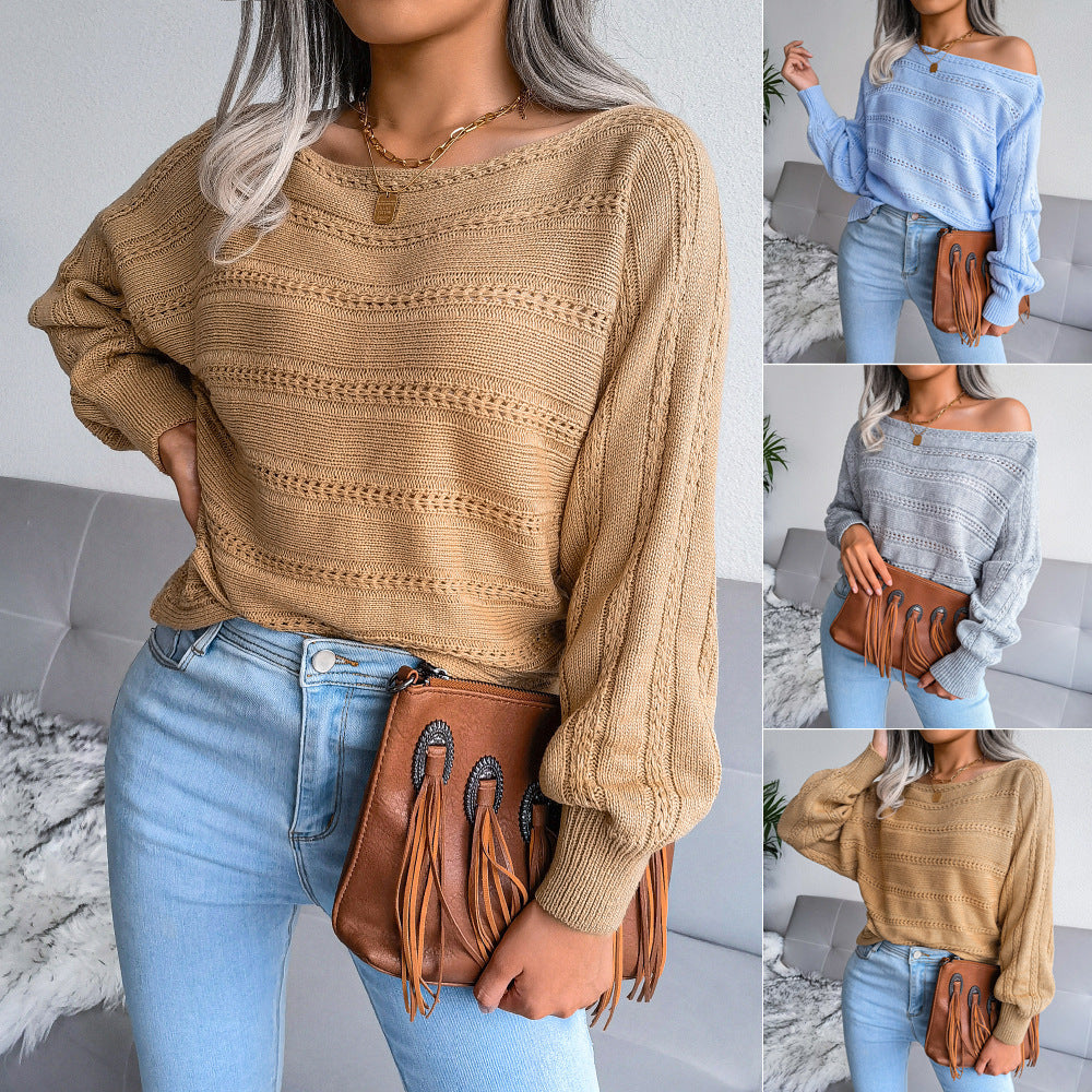 Boat Collar Off-the-shoulder Hollow-out Sweater