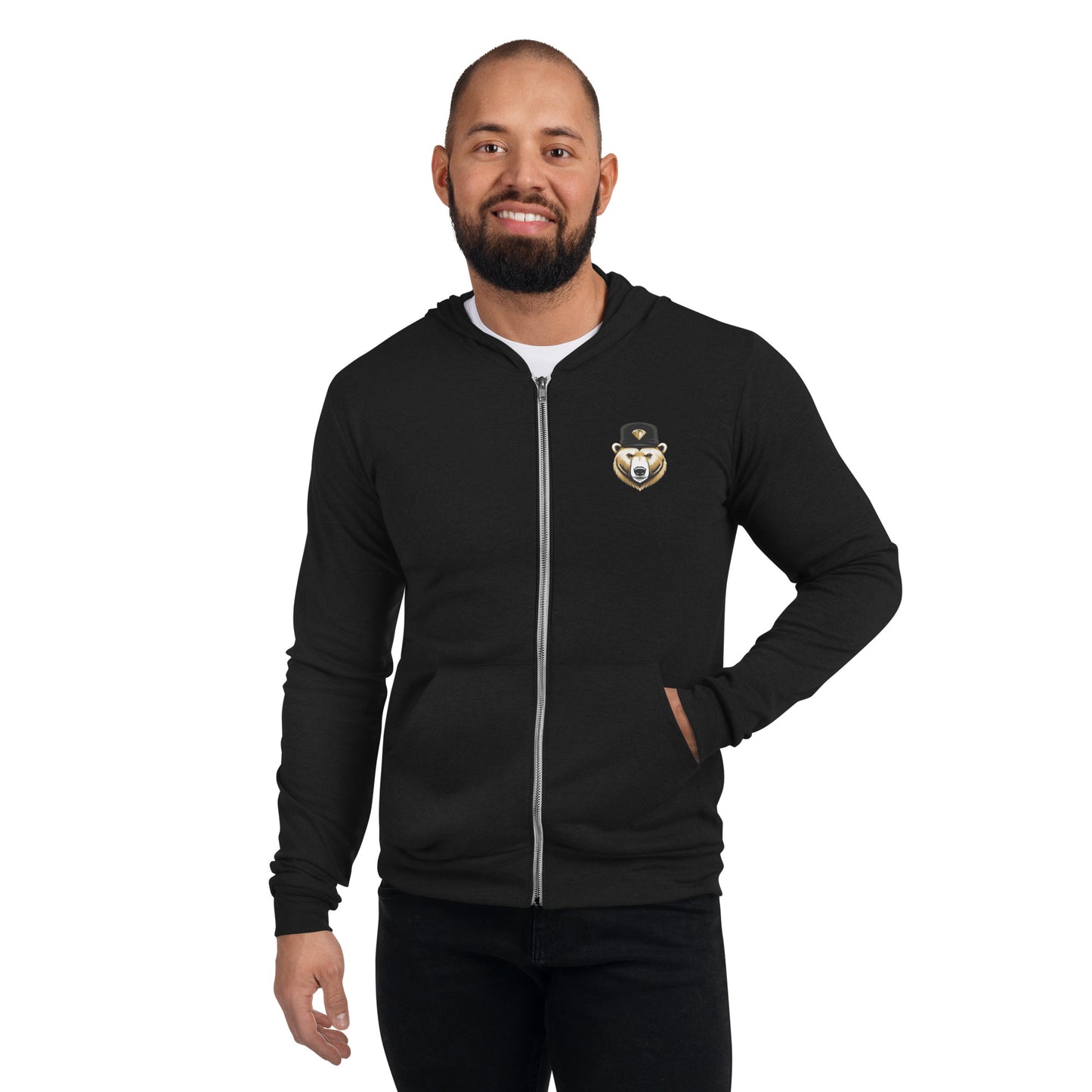 Diamond designed bear zip hoodie