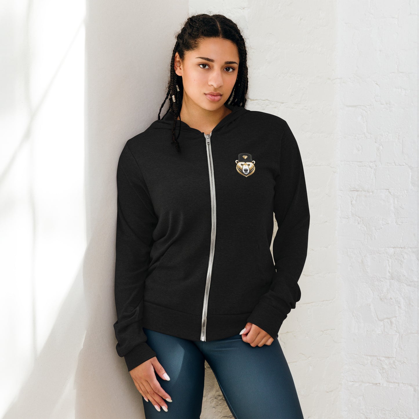 Diamond designed bear zip hoodie