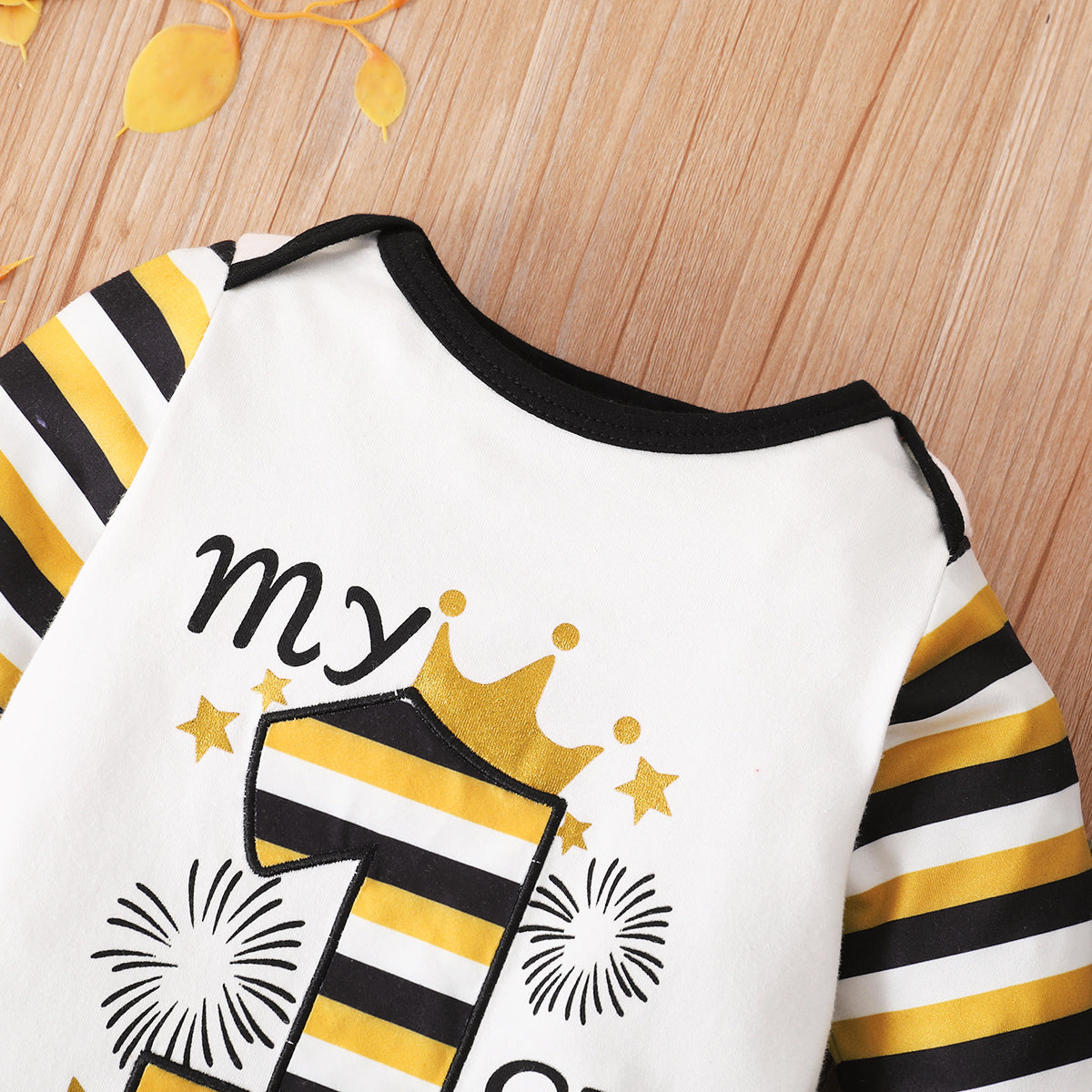 Baby MY 1ST NEW YEAR Striped Sleeve Jumpsuit with Beanie