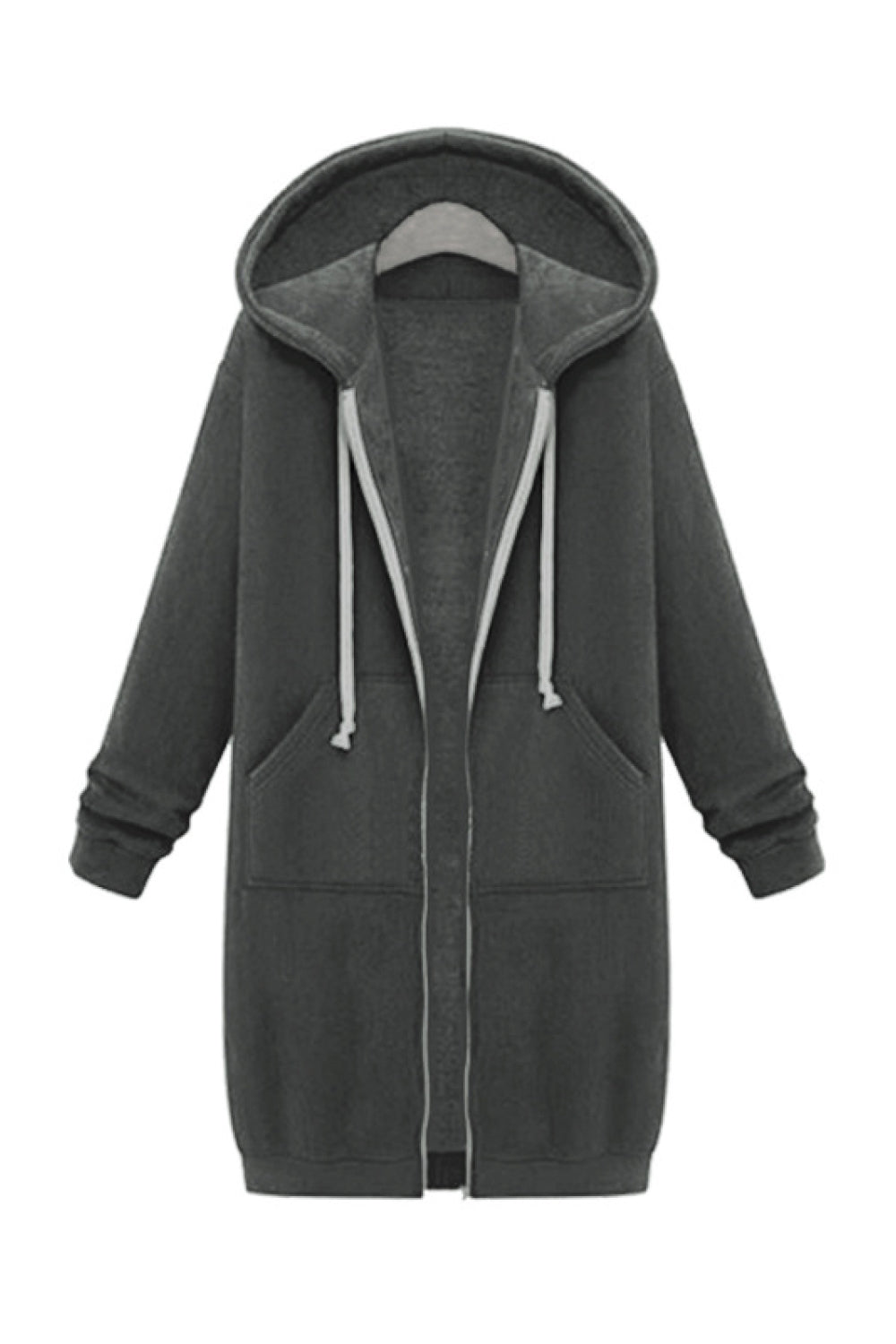 Zip Through Ribbed Hemline Hoodie
