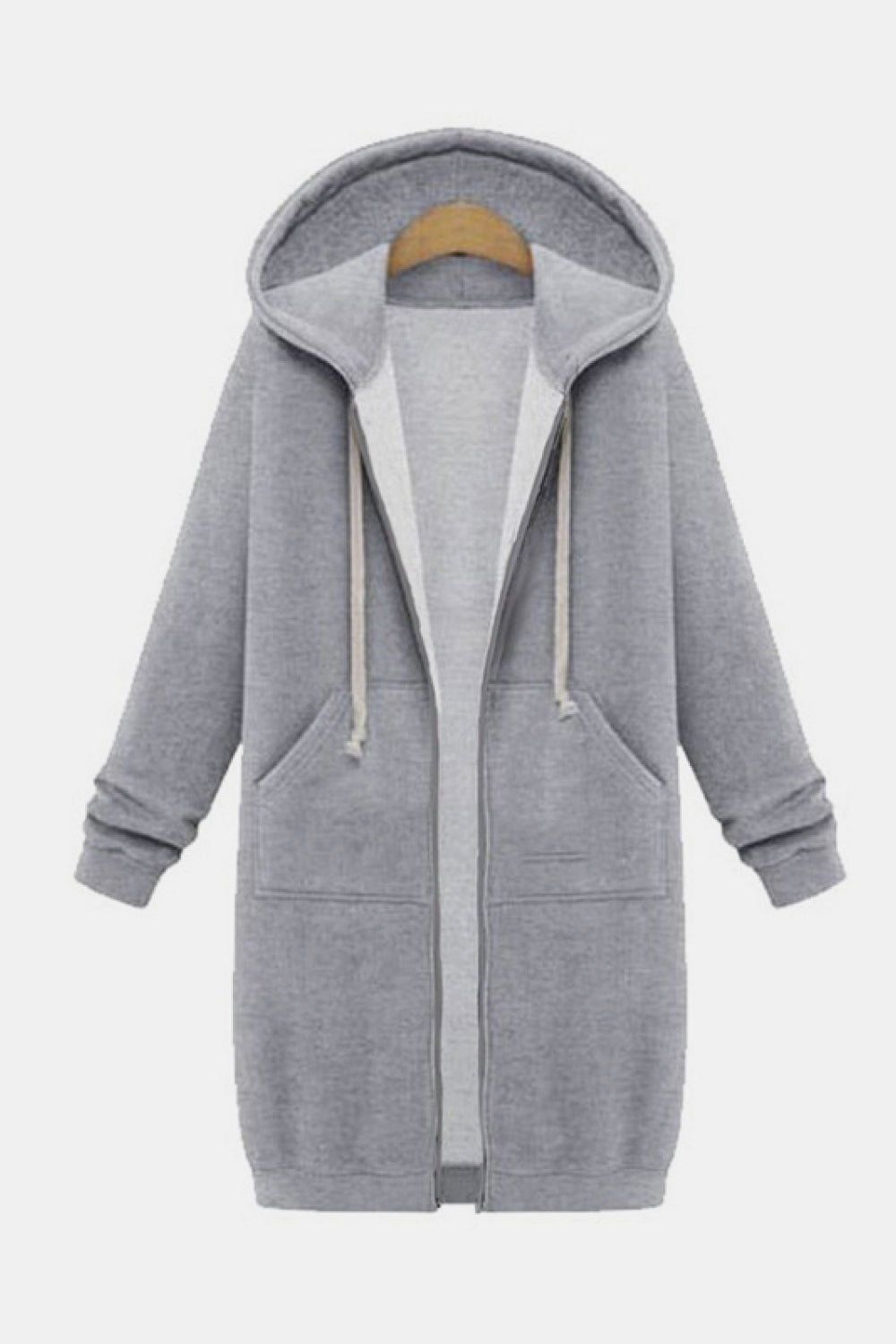 Zip Through Ribbed Hemline Hoodie