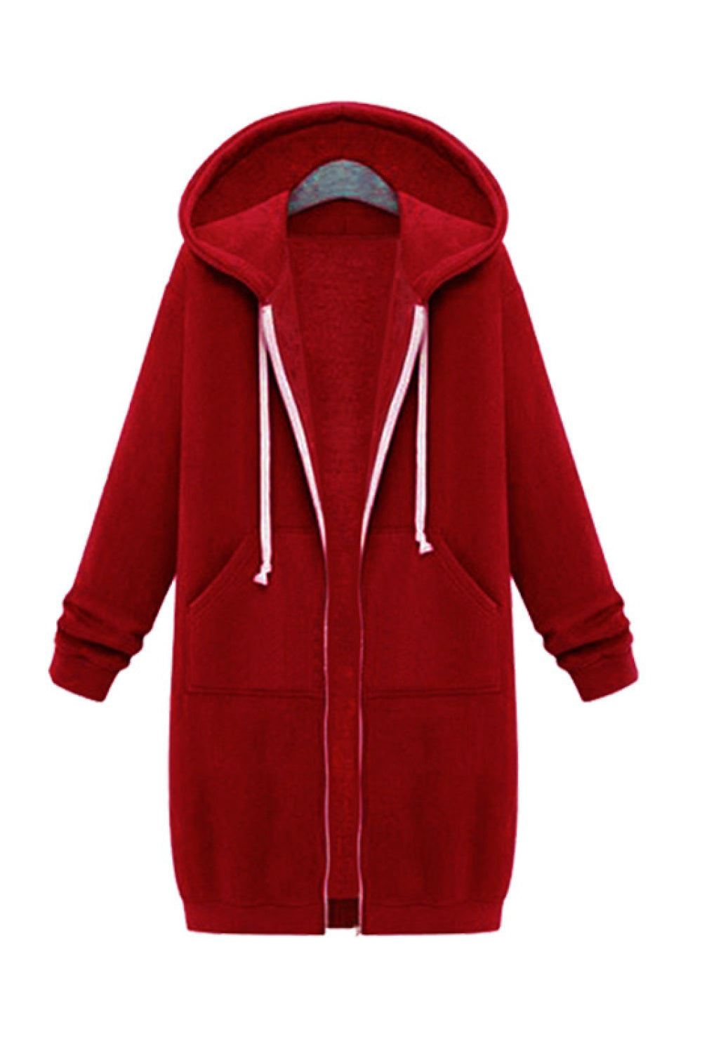 Zip Through Ribbed Hemline Hoodie