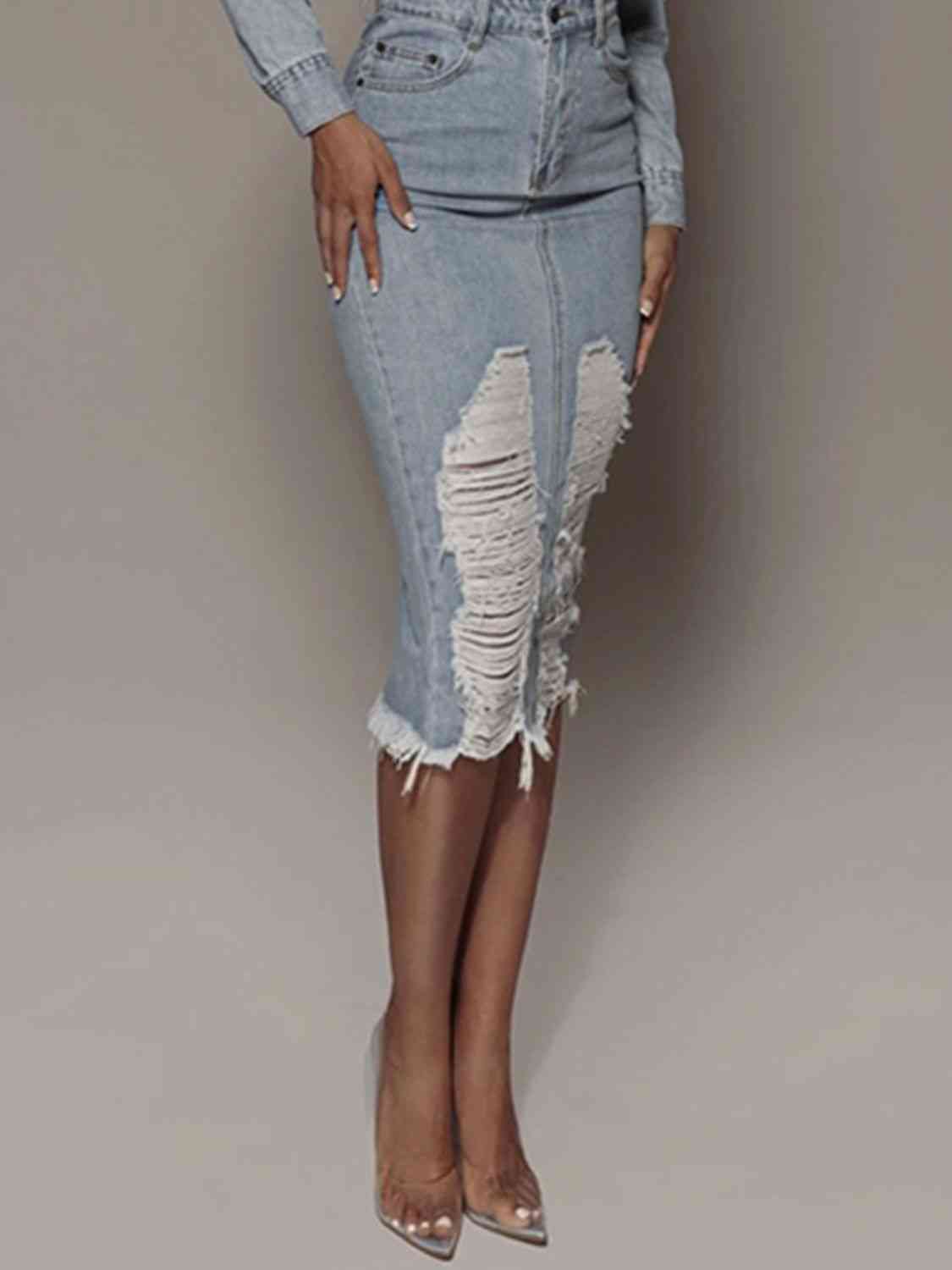 Slit Denim Skirt
