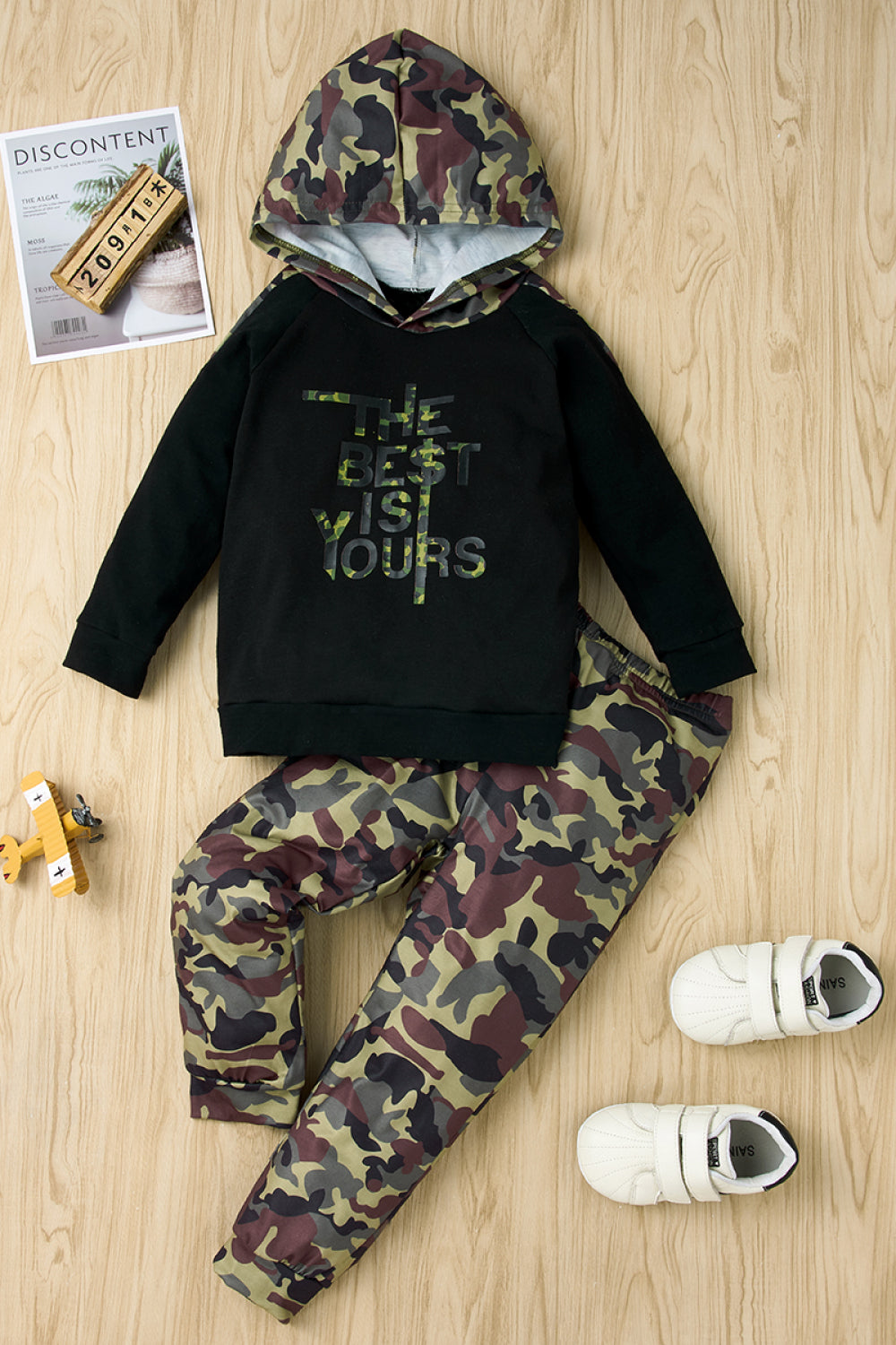 Boys Letter Print Hoodie and Pants Set