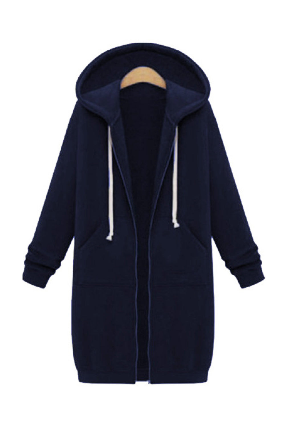 Zip Through Ribbed Hemline Hoodie