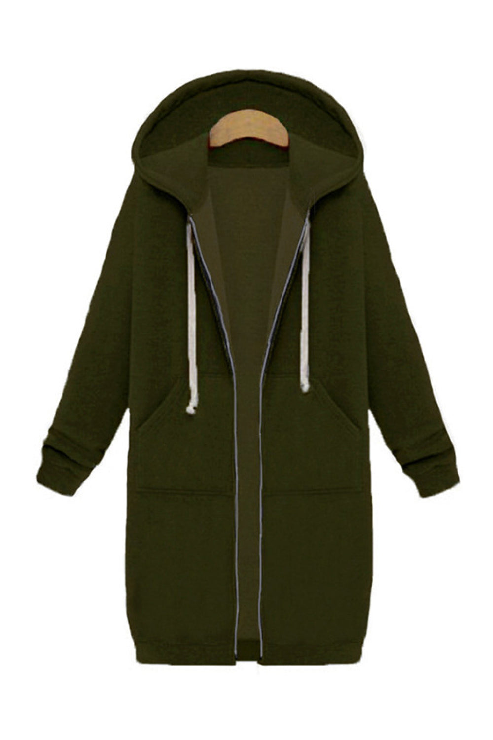 Zip Through Ribbed Hemline Hoodie
