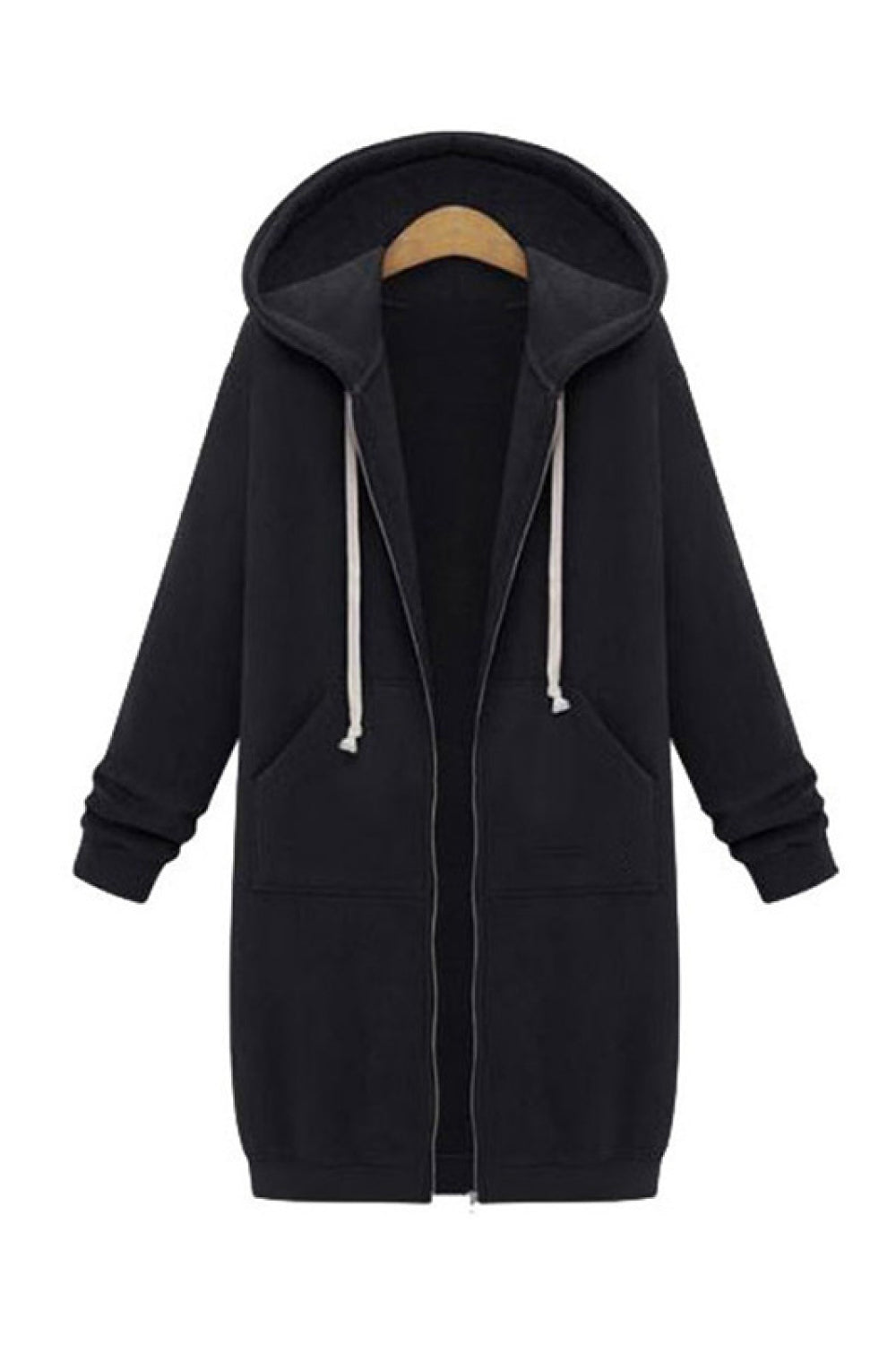 Zip Through Ribbed Hemline Hoodie