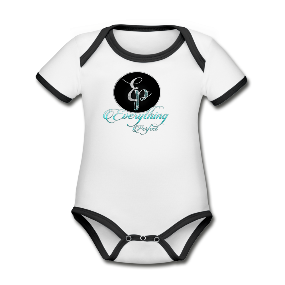 Organic Contrast Short Sleeve Baby Bodysuit - white/black