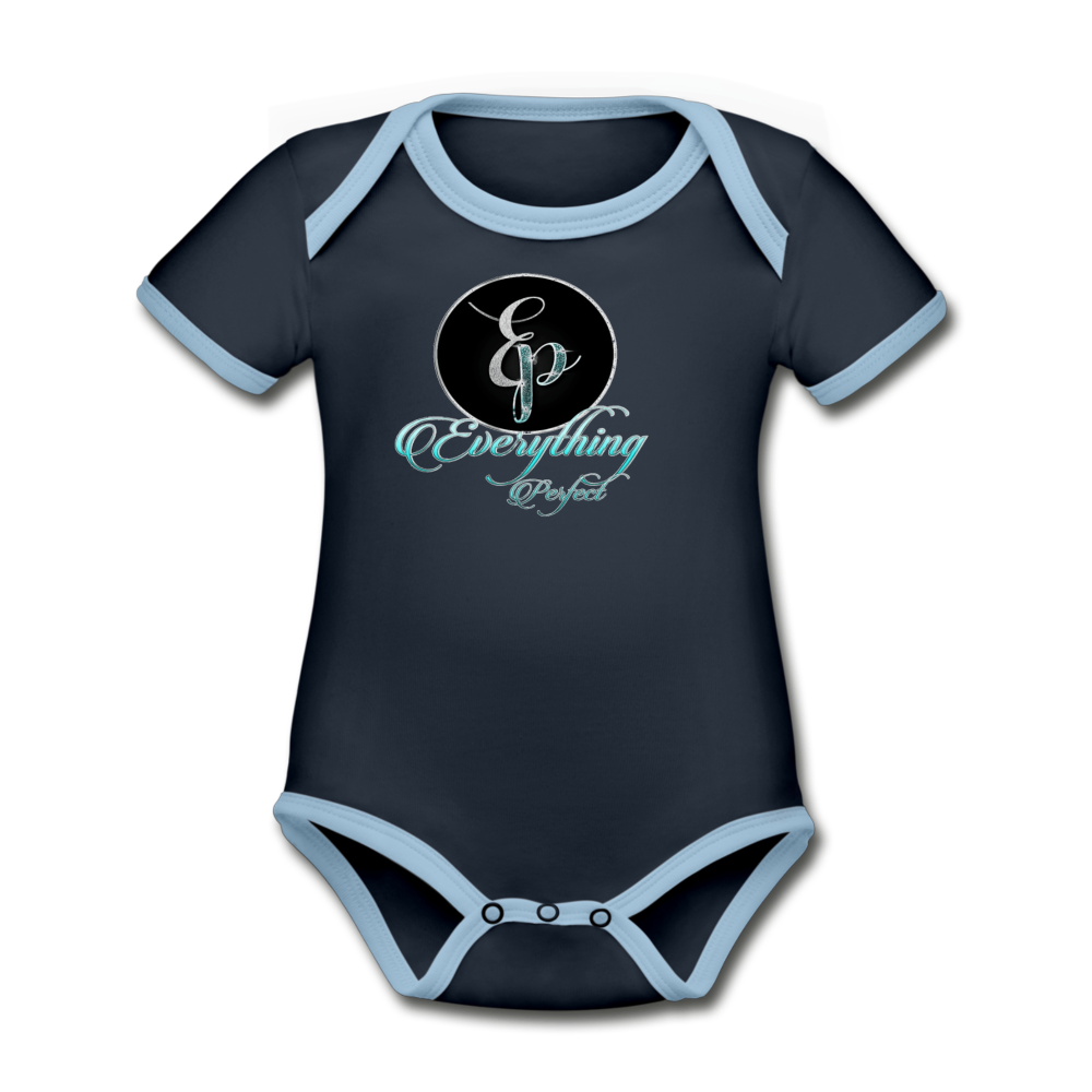 Organic Contrast Short Sleeve Baby Bodysuit - navy/sky