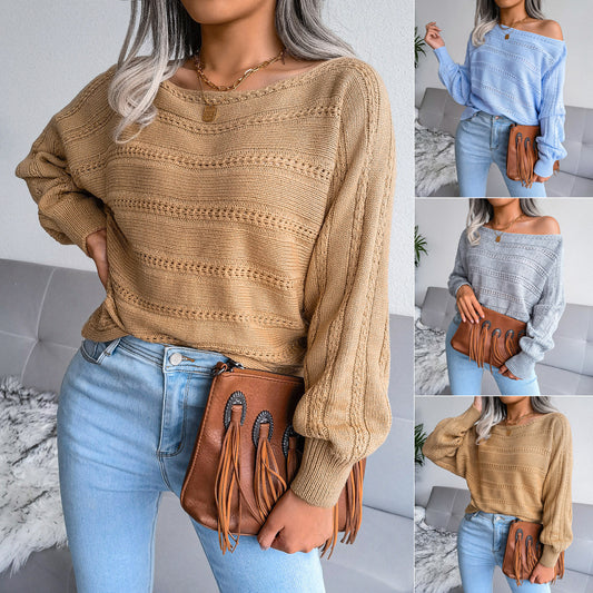 Boat Collar Off-the-shoulder Hollow-out Sweater