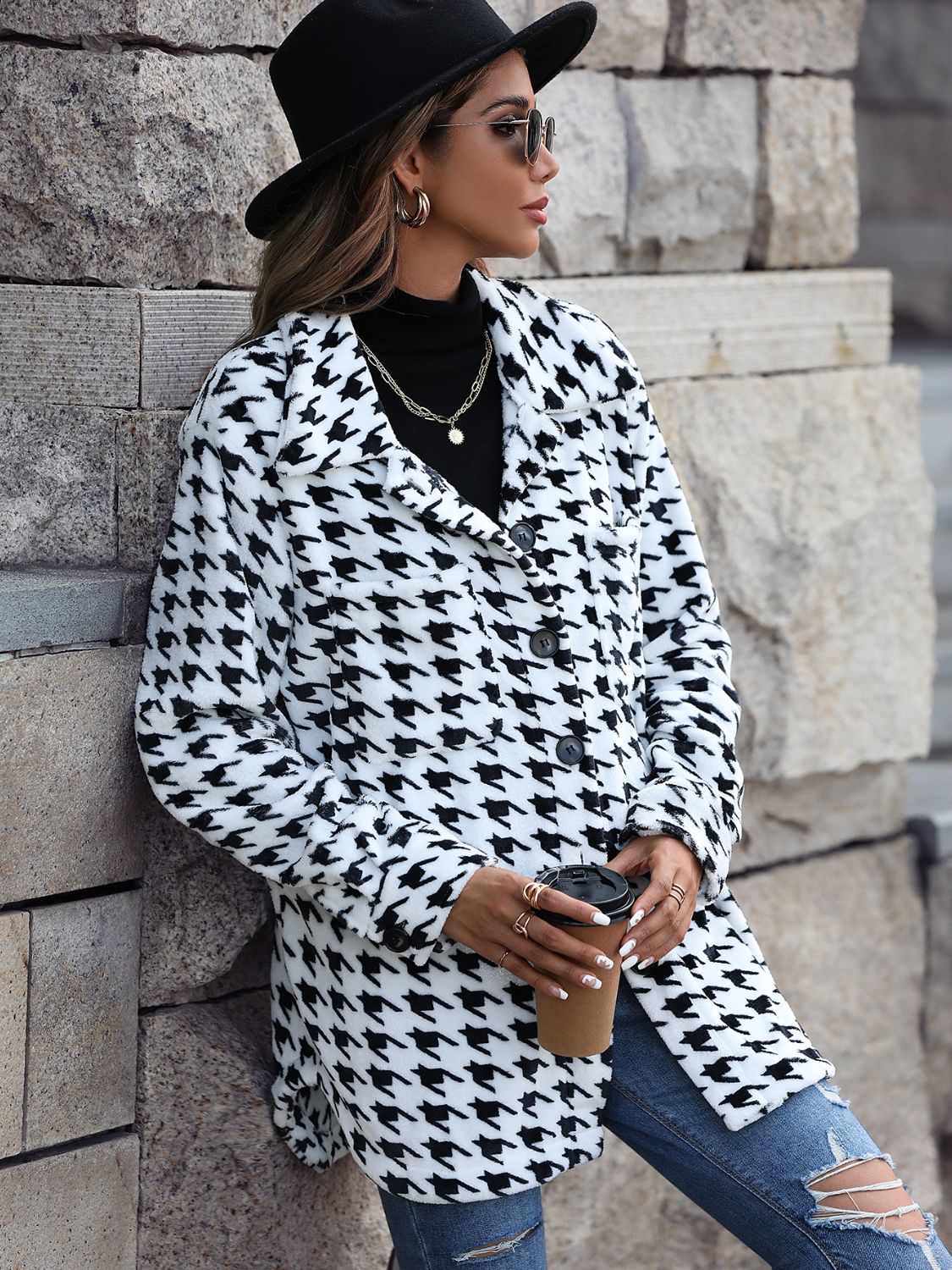 Ladies Houndstooth Down Coat