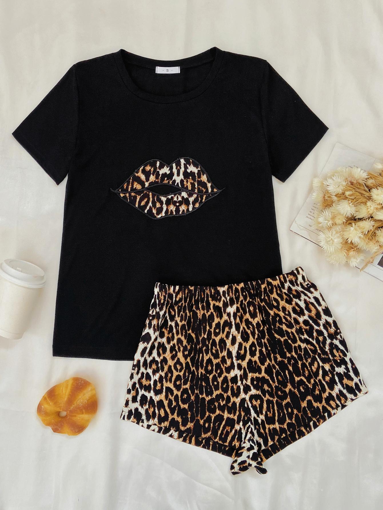 Leopard Lip Top and Shorts Lounge Set