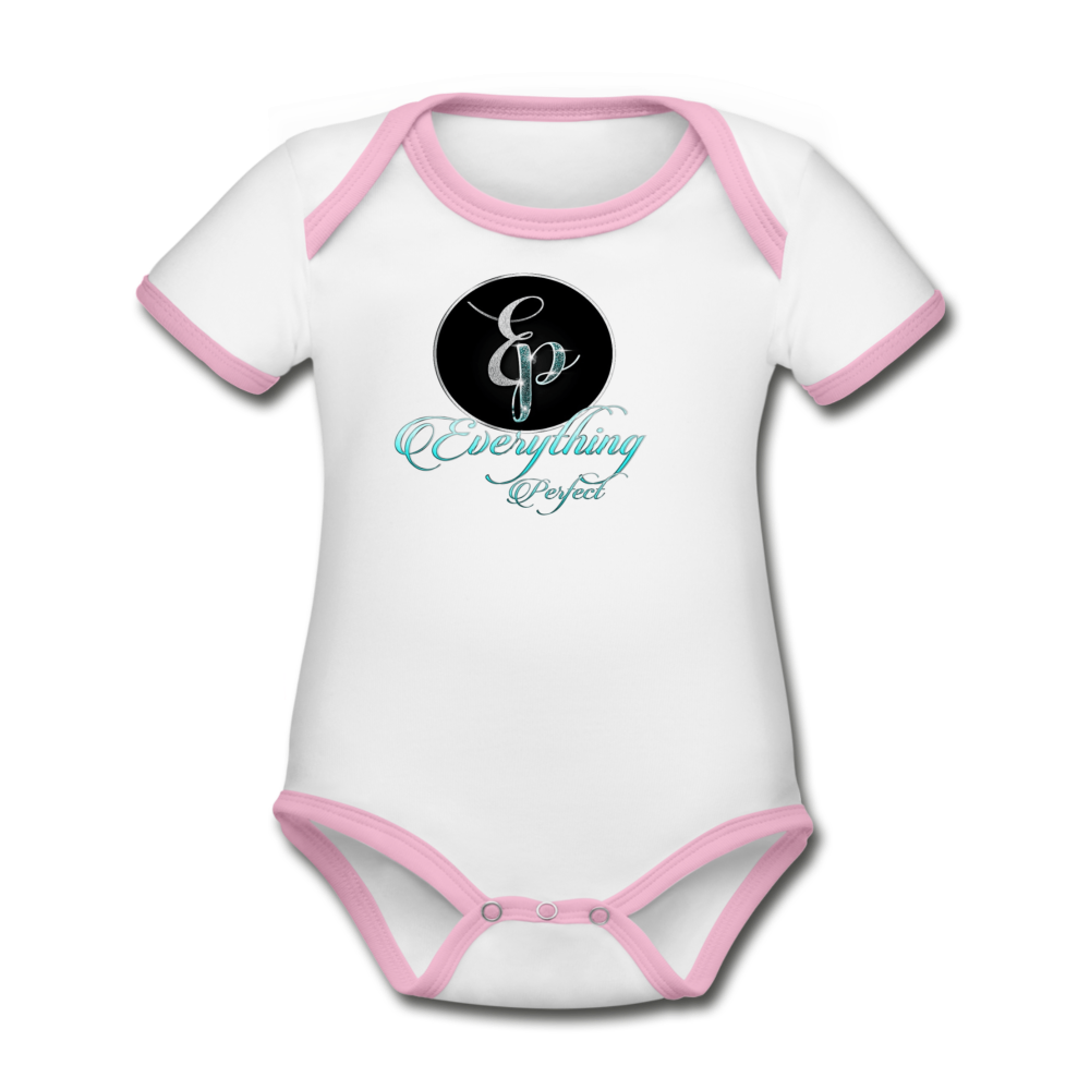 Organic Contrast Short Sleeve Baby Bodysuit - white/pink