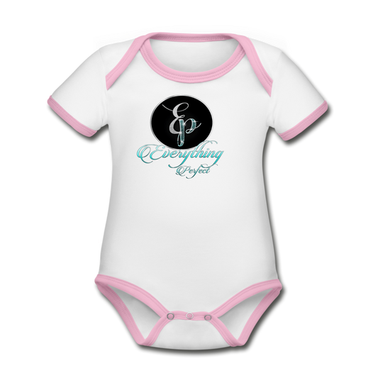 Organic Contrast Short Sleeve Baby Bodysuit - white/pink